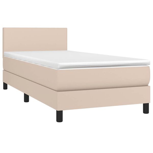 vidaXL Cama com molas/colch&atilde;o 100x200 cm couro artificial cappuccino