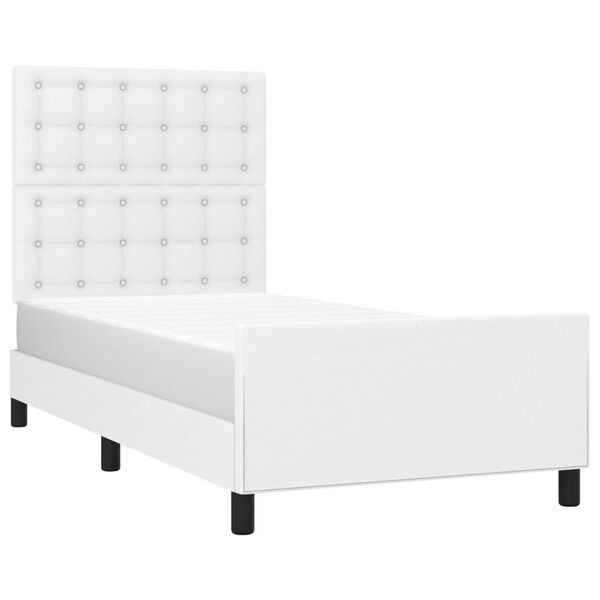 vidaXL Estrutura cama c/ cabeceira 90x200 cm couro artificial branco