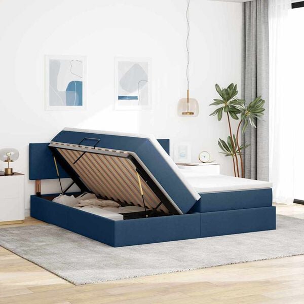 vidaXL Cama com Armazenamento Azul 100 x 200 cm Couro Sint&eacute;tico