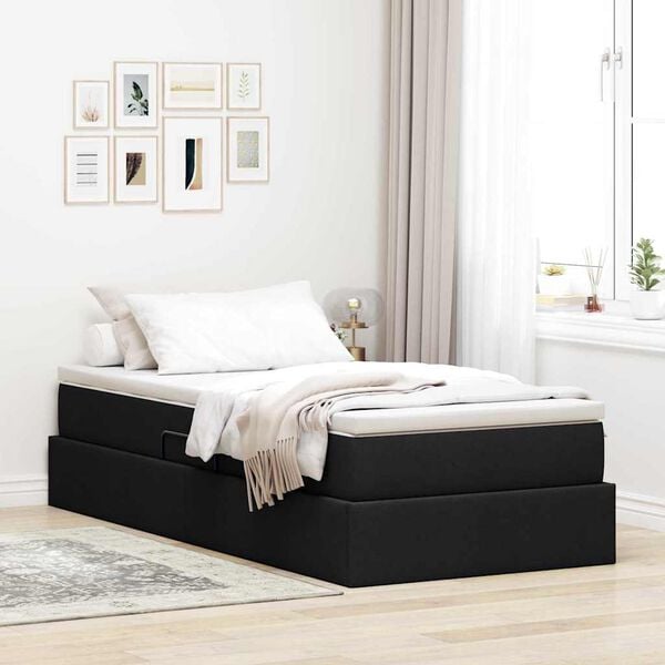 vidaXL Cama com arruma&ccedil;&atilde;o e colch&atilde;o Preto 90 x 190 cm Poli&eacute;ster