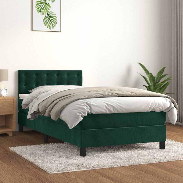 vidaXL Cama com molas/colch&atilde;o 90x200 cm veludo verde-escuro