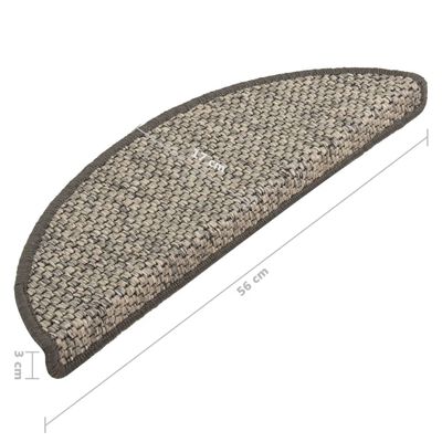 vidaXL Tapetes escada adesivos aspeto sisal 15 pcs 56x17x3 cm prateado