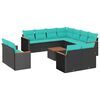 vidaXL Conjunto de sof&aacute; de jardim com 12 pe&ccedil;as e almofadas em rattan sint&eacute;tico preto