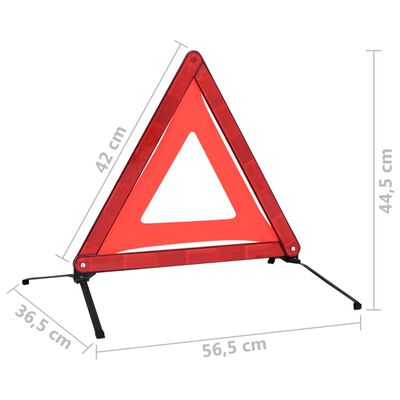 vidaXL Triângulo sinalização emergência 4pcs 56,5x36,5x44,5cm vermelho