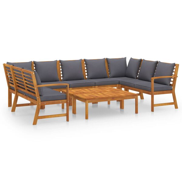 vidaXL 9 pcs conjunto lounge de jardim c/ almofad&otilde;es ac&aacute;cia maci&ccedil;a