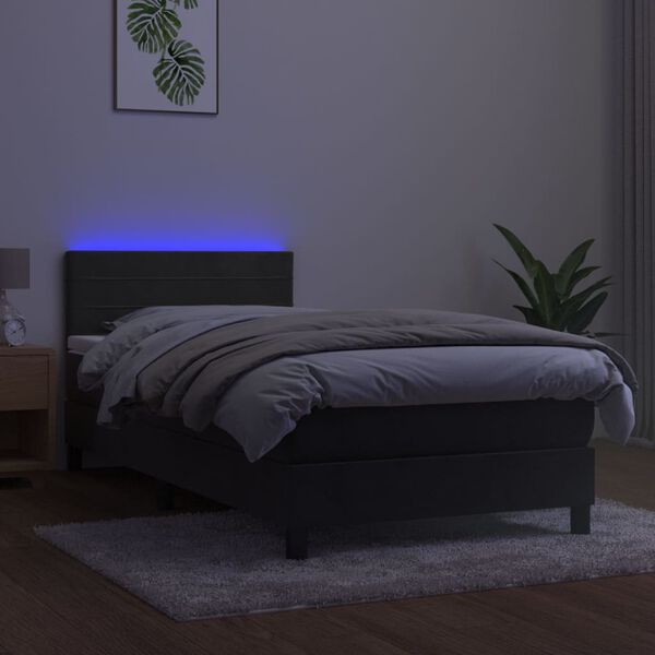 vidaXL Cama box spring c/ colch&atilde;o/LED 90x200 cm veludo cinzento-escuro