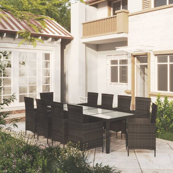 vidaXL 11 pcs conjunto jantar exterior com almofad&otilde;es vime PE preto