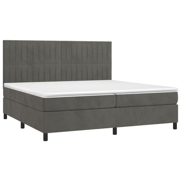 vidaXL Cama box spring c/ colch&atilde;o/LED 200x200cm veludo cinzento-escuro
