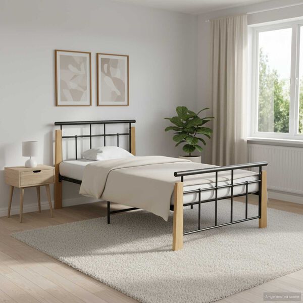 vidaXL Estrutura de cama 90x200 cm metal e madeira de carvalho maci&ccedil;a