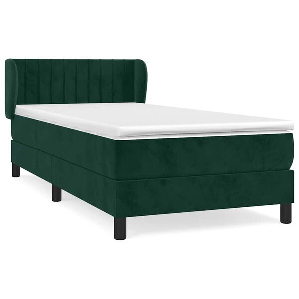 vidaXL Cama com molas/colch&atilde;o 80x200 cm veludo verde-escuro