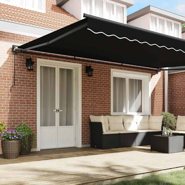 vidaXL Toldo Retr&aacute;til Manual Preto 500 &times; 300 cm Poli&eacute;ster e Metal