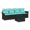 vidaXL Conjunto de Sof&aacute;s com almofada 5 pcs Preto vime PE