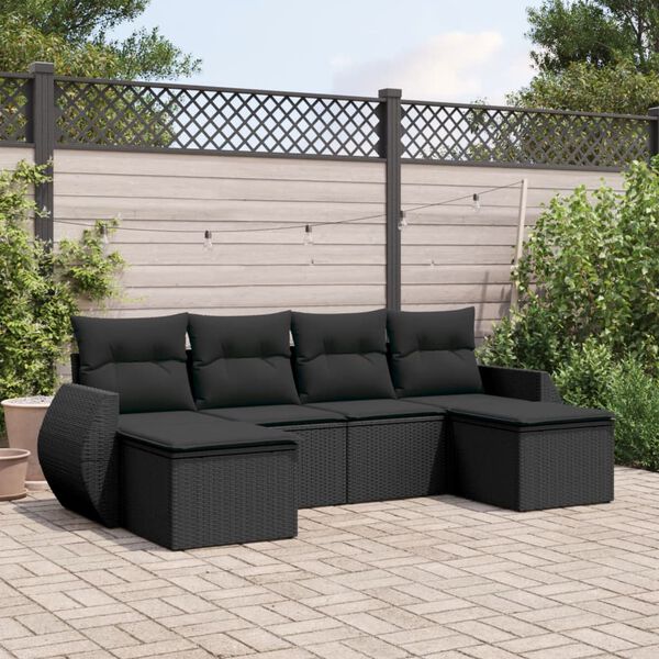 vidaXL 6 pcs conjunto sof&aacute;s de jardim c/ almofad&otilde;es vime PE preto