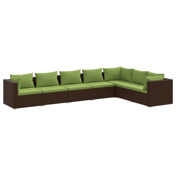 vidaXL 7 pcs conjunto lounge de jardim c/ almofad&otilde;es vime PE castanho