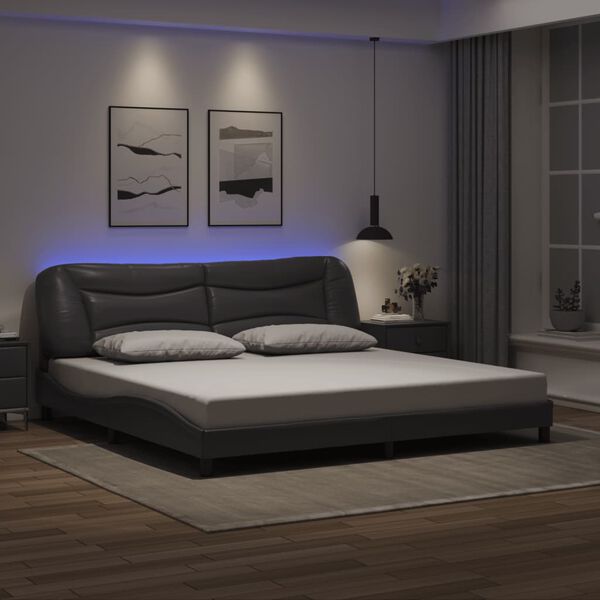 vidaXL Estrutura de cama com LED sem colch&atilde;o Hvar 200x200cm cinzento