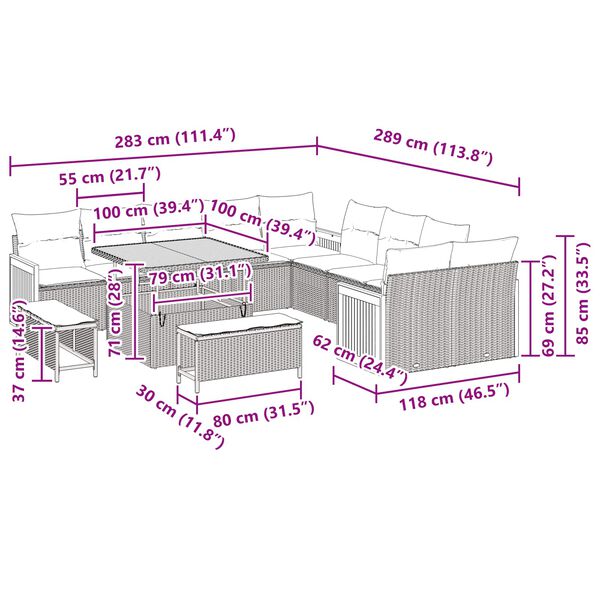 vidaXL Conjunto de Sof&aacute; de Jardim com almofada 17 pcs Preto vime PE