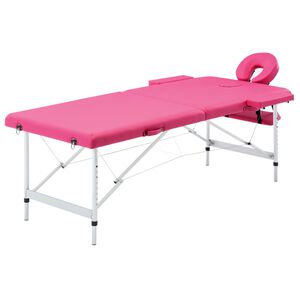 vidaXL Mesa de massagens dobr&aacute;vel 2 zonas alum&iacute;nio rosa