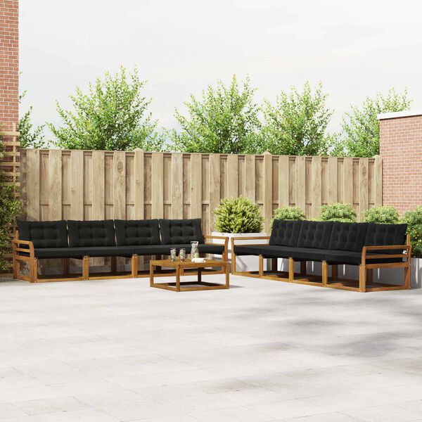 vidaXL Conjunto de Sof&aacute;s para Exterior 9 pcs Natural e Preto