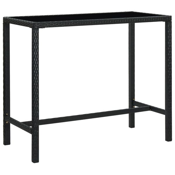 vidaXL Mesa de bar para jardim 130x60x110 cm vidro e vime PE preto