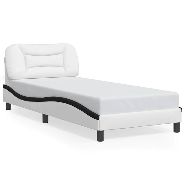 vidaXL Estrutura de cama sem colch&atilde;o Hvar couro artificial 80x200 branco/preto