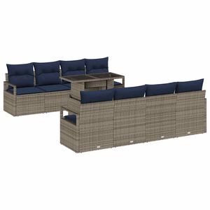 vidaXL Conjunto de Sof&aacute; de Jardim 7 pcs Cinza e Azul Marinho vime PE