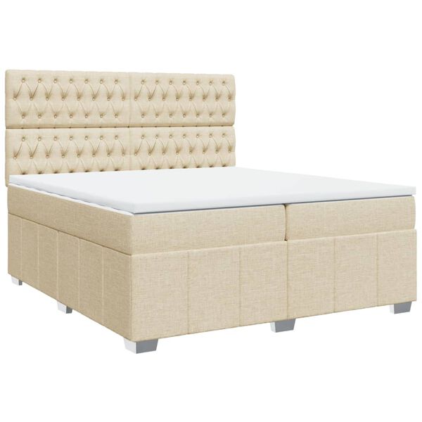 vidaXL Cama com molas/colch&atilde;o 200x200 cm tecido cor creme