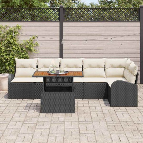 vidaXL Conjunto de Sof&aacute; de Jardim com almofada 7 pcs Preto e Creme