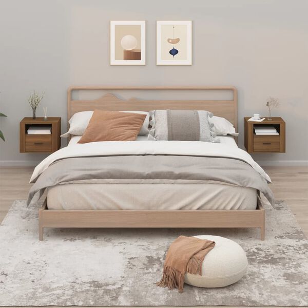 vidaXL Mesas de cabeceira parede 2 pcs 50x36x40 cm carvalho castanho