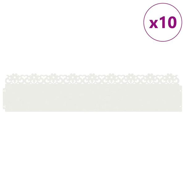 vidaXL Delimitadores de relvado 10 pcs Branco 103 x 0,05 x 22 cm A&ccedil;o