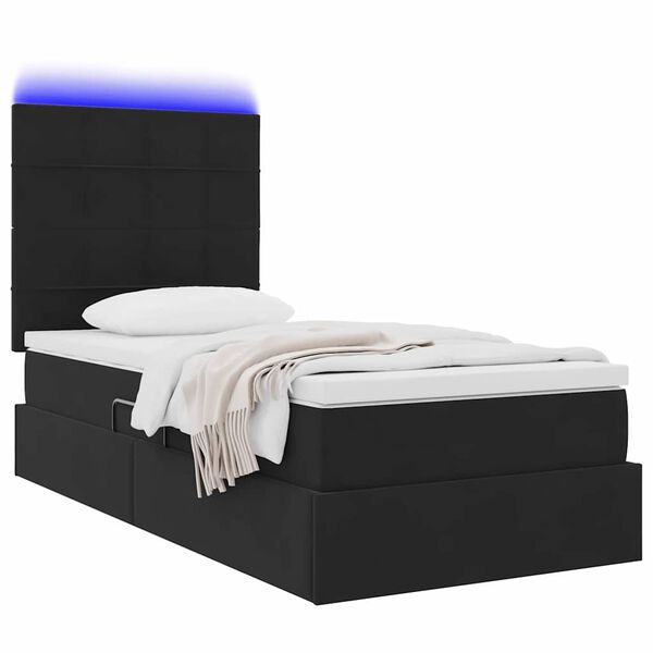 vidaXL Cama com arruma&ccedil;&atilde;o e LED com colch&atilde;o Preto 90 x 200 cm Veludo