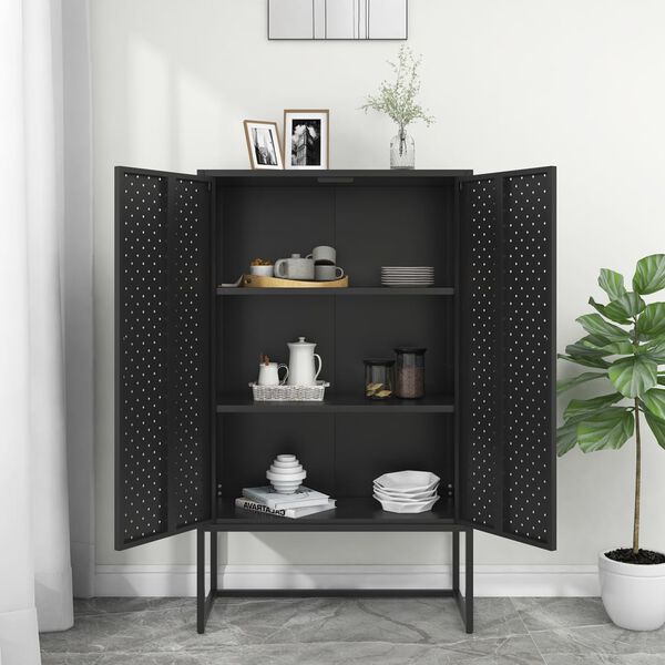 vidaXL Aparador alto 80x35x135 cm a&ccedil;o preto