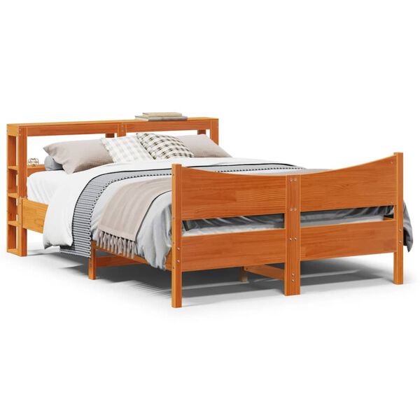 vidaXL Estrutura cama c/ cabeceira 140x190cm pinho maci&ccedil;o castanho-mel