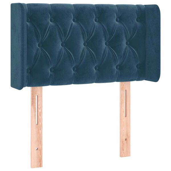 vidaXL Cabeceira de cama c/ abas veludo 83x16x78/88 cm azul-escuro