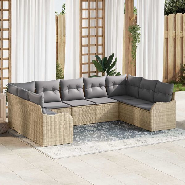 vidaXL Conjunto de Sof&aacute; de Jardim 9 pcs Bege Rattan Sint&eacute;tico