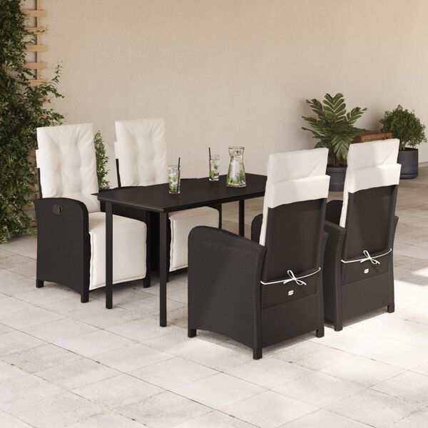 vidaXL 5 pcs conjunto de jantar p/ jardim c/ almofad&otilde;es vime PE preto