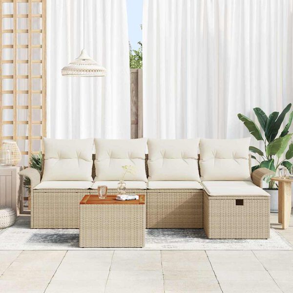 vidaXL Conjunto de Sof&aacute; de Jardim 6 pcs Bege Rattan Sint&eacute;tico