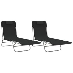 vidaXL Espregui&ccedil;adeiras dobr&aacute;veis 2 pcs textilene e a&ccedil;o preto