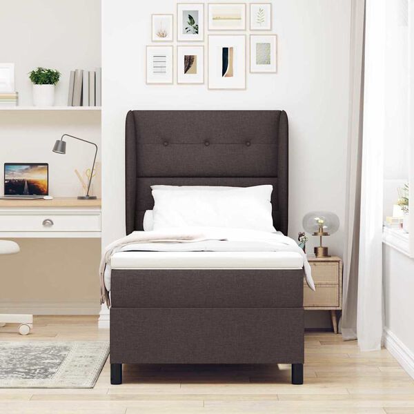 vidaXL Cama Box com colch&atilde;o Castanho escuro 90 x 190 cm tecido