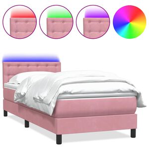 vidaXL Cama box spring c/ colch&atilde;o e LED rosa 90x210 cm veludo