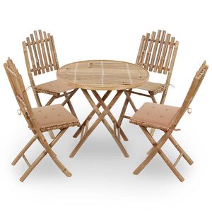 vidaXL 5 pcs conj. de jantar dobr&aacute;vel c/ almofad&otilde;es p/ exterior bambu