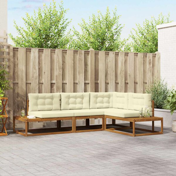 vidaXL Conjunto de Sof&aacute;s para Exterior 4 Pe&ccedil;a Natural e Creme