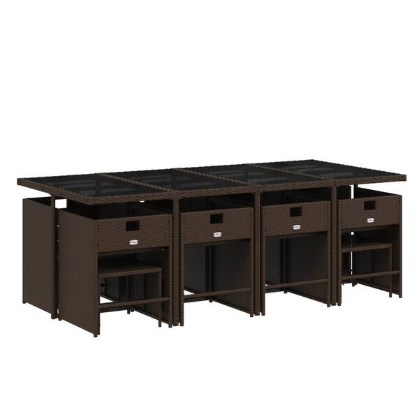 vidaXL 13 pcs conjunto jantar p/ jardim c/ almofad&otilde;es vime PE castanho