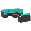 vidaXL Conjunto de sof&aacute; de jardim com 10 pe&ccedil;as e almofadas em rattan sint&eacute;tico preto