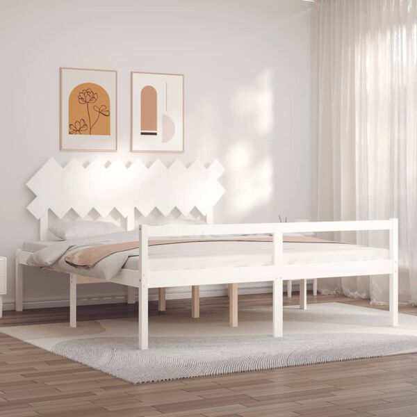 vidaXL Cama idosos super king size c/ cabeceira madeira maci&ccedil;a branco