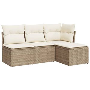 vidaXL 4 pcs conjunto de sof&aacute;s para jardim c/ almofad&otilde;es vime PE bege