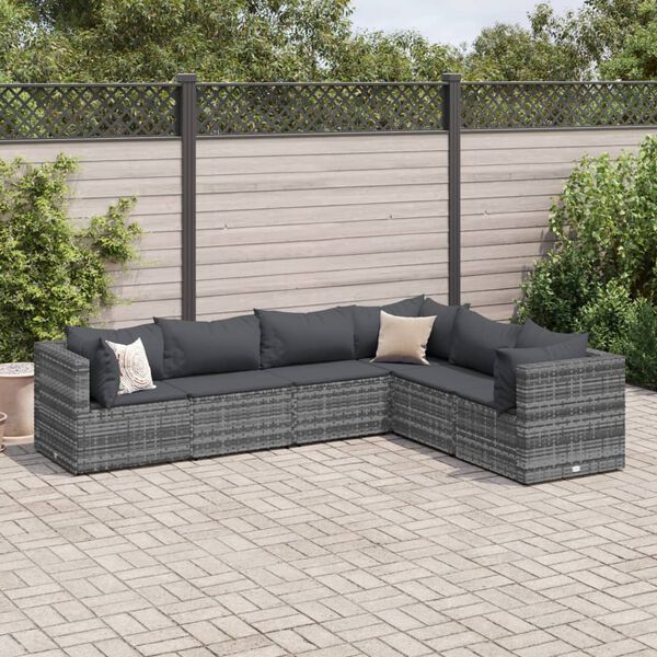 vidaXL 6 pcs conjunto lounge de jardim c/ almofadões vime PE cinzento