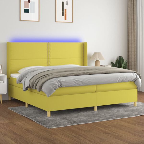 vidaXL Cama box spring c/ colch&atilde;o e LED 200x200 cm tecido verde