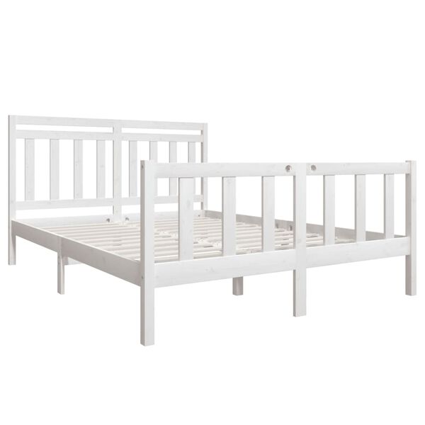 vidaXL Estrutura de cama king 150x200 cm madeira maci&ccedil;a branco