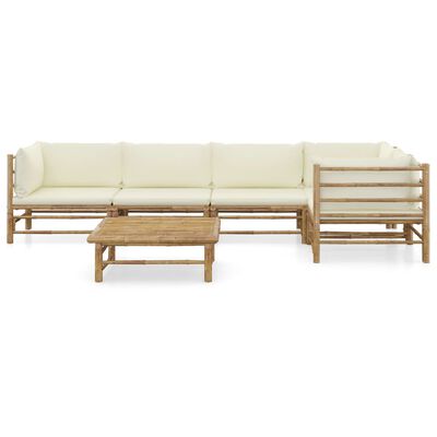 vidaXL 6 pcs conj. lounge p/ jardim em bambu c/ almofadões branco nata