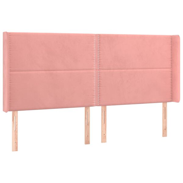 vidaXL Cabeceira cama c/ abas veludo 203x16x118/128 cm rosa